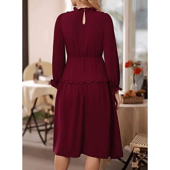 NWT Modest Elegant Long Sleeve Retro Vintage Victorian Ruffle Red Midi Dress XXL - Picture 4 of 16